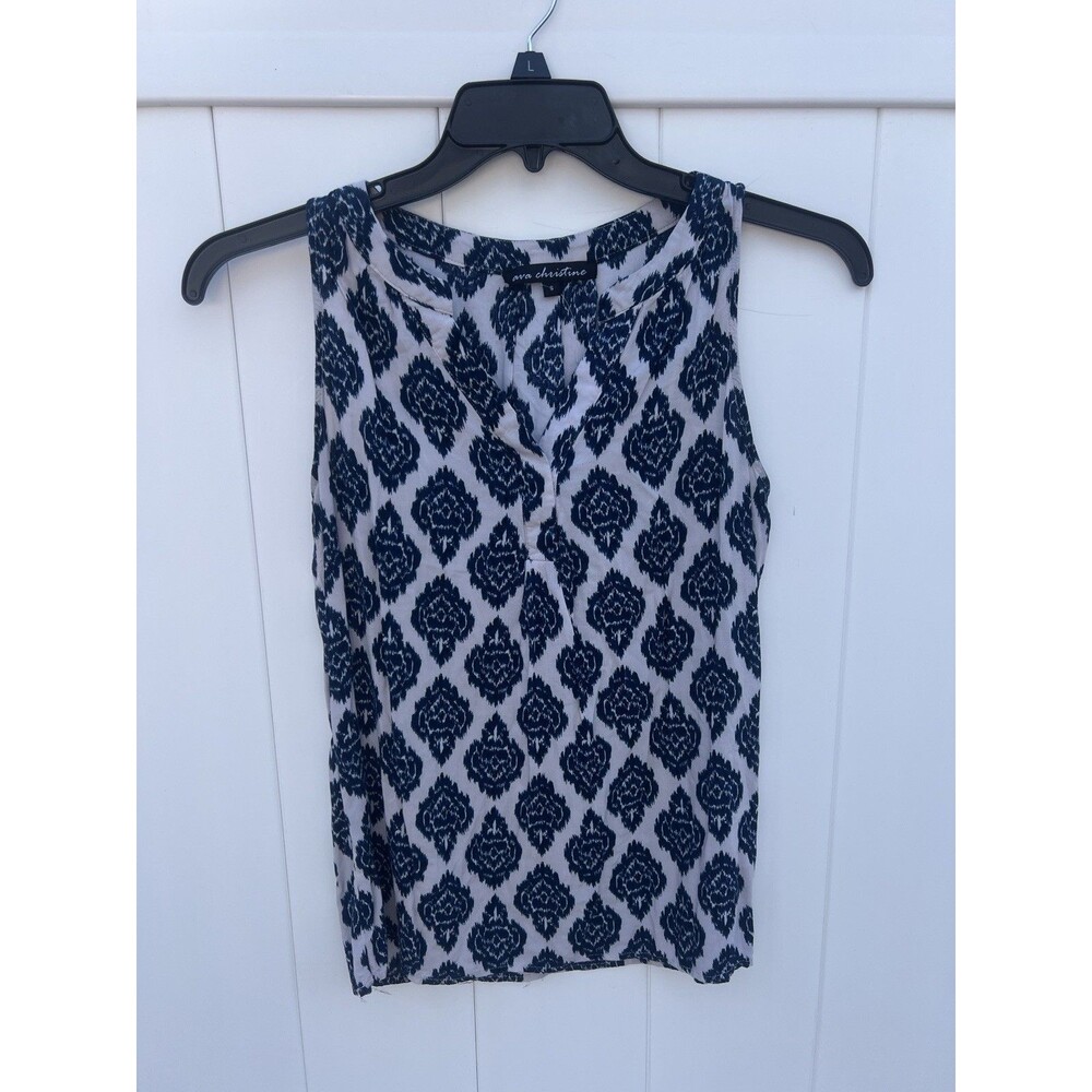 Ava Christine Blouse Women Blue Sleeveless V Neck Rayon Sz Small NWOT